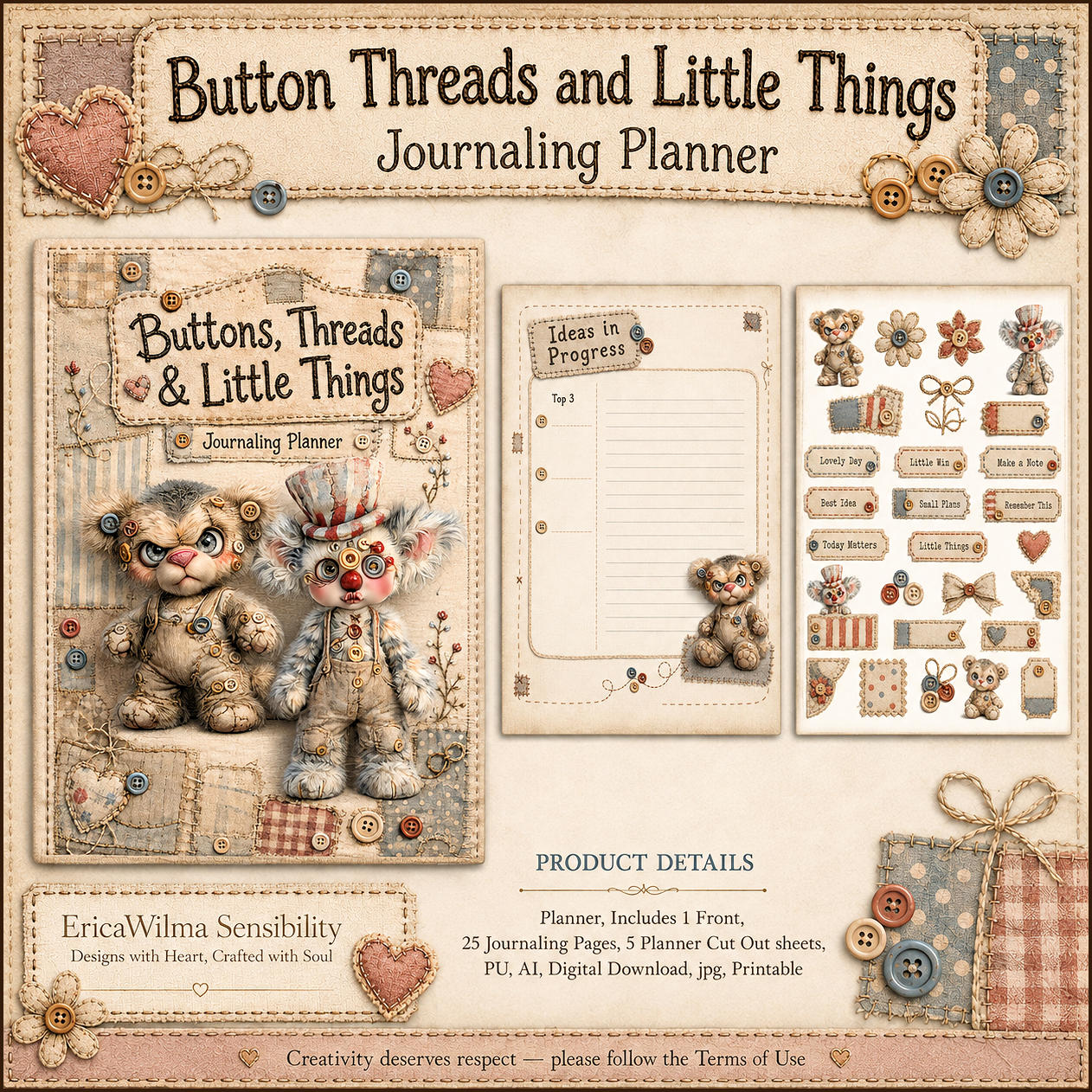 (image for) EW AI Button Threads and Little things journaling Planner 2026